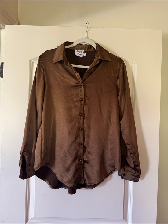 Princess Polly Tops - Princess Polly brown Satin Button-Up Blouse